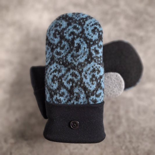 Medium - Paisley Black and Teal- Wool/Angora blend